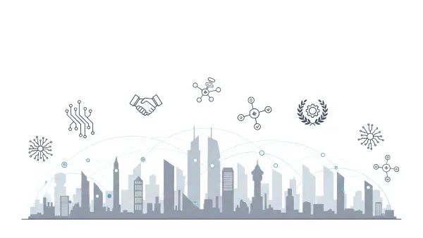 China AI governance global cooperation cityscape with digital networks and technology symbols