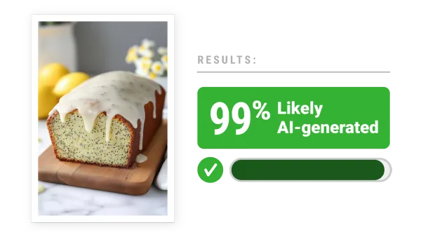 DoubleVerify detection shows 99% AI-generated lemon poppy seed bread image from recipe site analysis