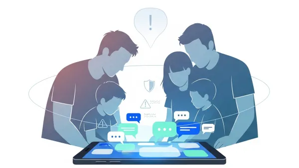 Family concerned about children's safety while using AI chatbots on social media platforms and devices.