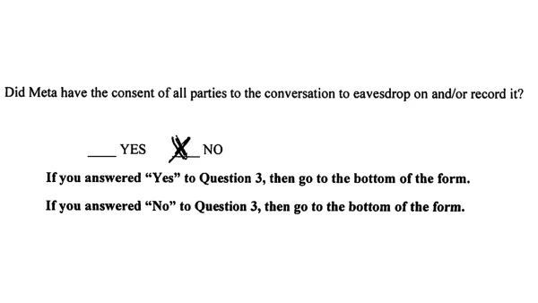 Jury verdict form showing Meta found guilty of privacy violations without user consent in Flo health data case.