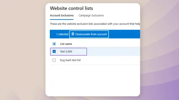 Website control lists