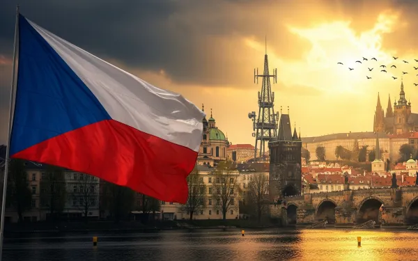 Czech flag waves over Prague Castle as media organizations unite for European regulatory compliance.