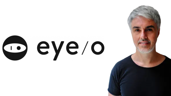 Douglas de Jager, new CEO of eyeo, poses with company logo after strategic privacy pivot announcement