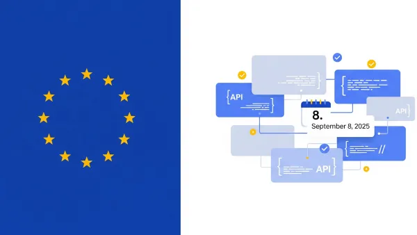 EU flag with API code blocks and September 8, 2025 date showing Google Display & Video 360 political ad rules