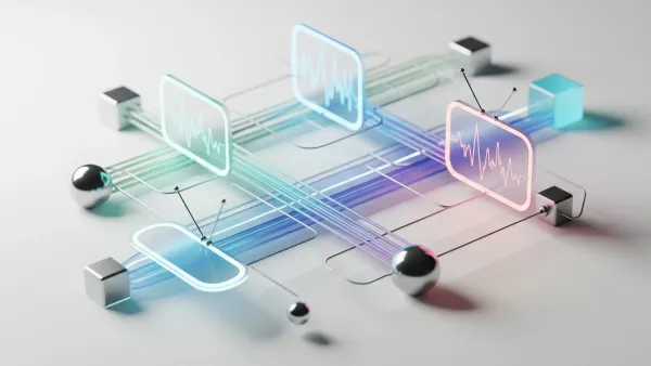 Data visualization showing connected advertising technology integration with streaming platforms and analytics dashboards.