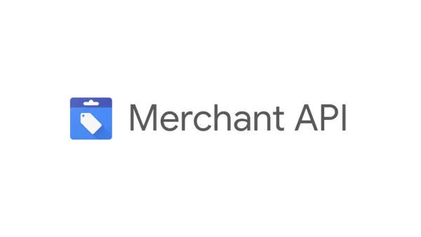 Merchant API logo with blue shopping tag icon and text branding for Google's new e-commerce platform.