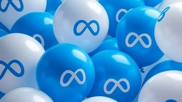 Meta logos on blue and white spheres representing advertising measurement transparency concerns in digital marketing.