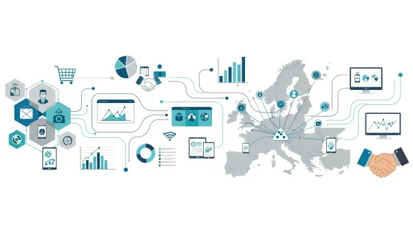 Futuristic blue interface showcasing retail media network data visualization and digital advertising trends