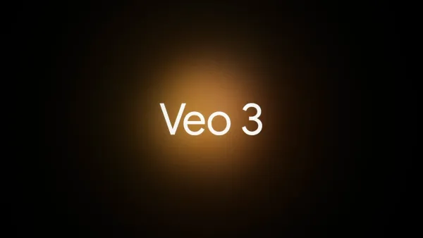 Google Veo 3 AI video generation model logo with golden light effect on dark background.