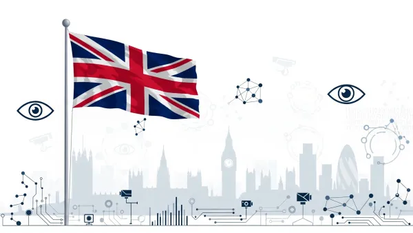 UK flag with surveillance symbols representing Home Office algorithmic monitoring of immigration cases