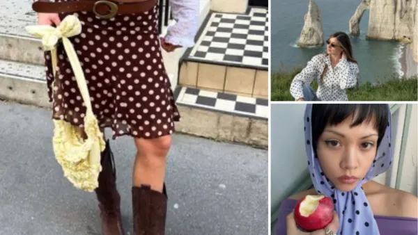 Polka dot fashion trends from Pinterest's 2025 Autumn Report showing vintage-inspired outfits and accessories