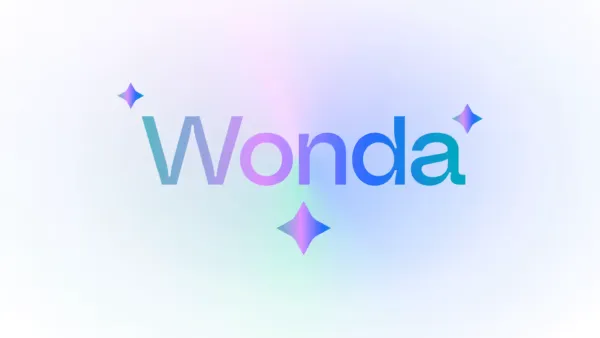 Wonda AI agent logo with gradient text and sparkle effects for conversational content creation platform