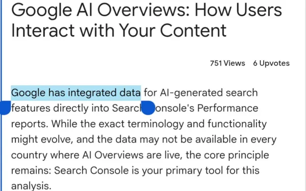 Google Search Console forum post showing false AI Overview filter claims later debunked by John Mueller. 