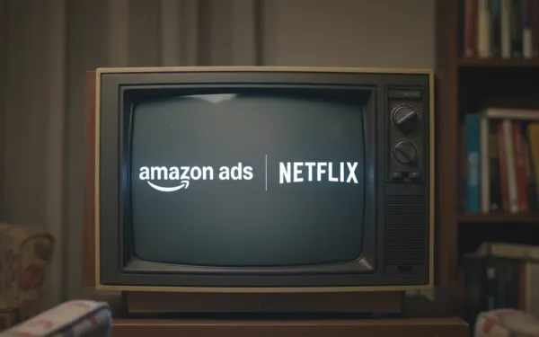 Vintage TV displaying Amazon Ads and Netflix logos symbolizing their Q4 2025 programmatic partnership (AI generated)