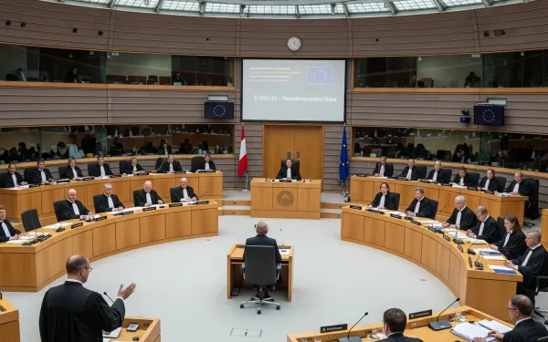 Court of Justice hearing room during EDPS v SRB case on pseudonymized data protection rules