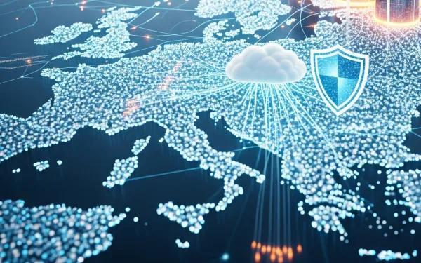 Cloud security shield protecting European digital infrastructure from foreign surveillance threats.