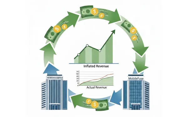 Near Intelligence MobileFuse round-tripping fraud scheme diagram showing circular money flow inflating revenue