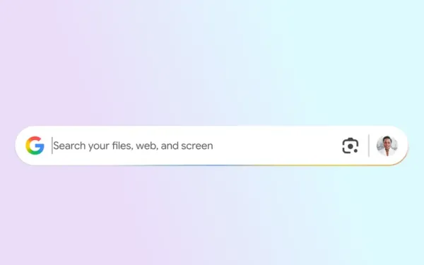Google's new Windows app interface showing unified search bar for files, web, and screen content with Alt+Space activation.