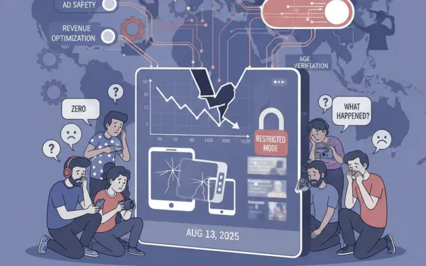YouTube creators facing viewership drops and restricted mode changes on August 13, 2025. AI generated.