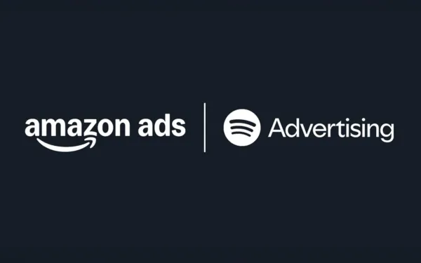 Amazon Ads and Spotify Advertising logos announcing October 2025 programmatic partnership integration