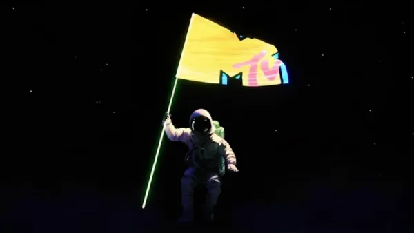MTV logo held by astronaut symbolizing end of music television era after 44 years of broadcasting history.