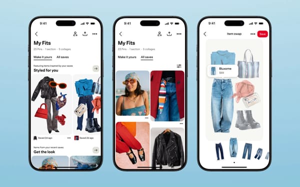 Pinterest AI-powered boards showing "Make it yours" and "Styled for you" fashion features