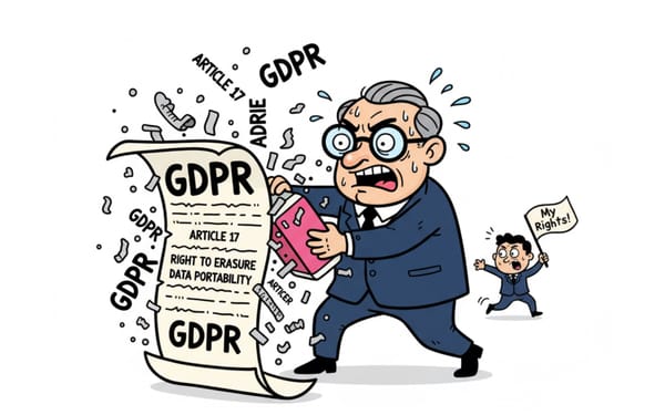 EU bureaucrat frantically erasing GDPR protections while data subject chases demanding rights back