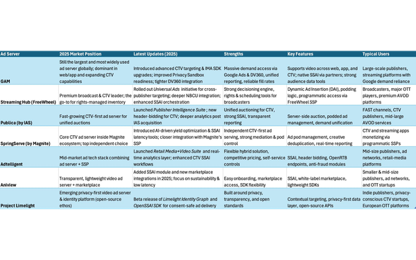 Seven video ad servers compete for dominance in 2025 CTV marketplace