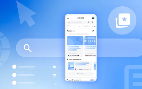 Google Search interface displaying Top Stories with Preferred Sources customization feature and star icon.