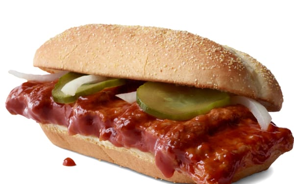 McDonald's McRib sandwich showing distinctive rib-shaped patty at center of class action lawsuit allegations