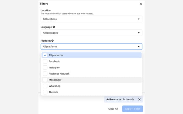 Meta Ads Library adds WhatsApp filter and low impression labels