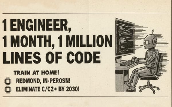 Ad shows Microsoft's goal: 1 engineer, 1 month, 1 million lines of code using AI by 2030