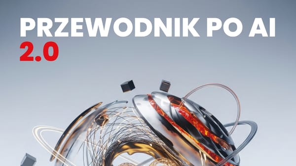 IAB Polska AI Guide 2.0 cover featuring abstract 3D design with metallic spheres and digital elements