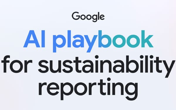 Google AI playbook for sustainability reporting cover showing blue gradient text on white background