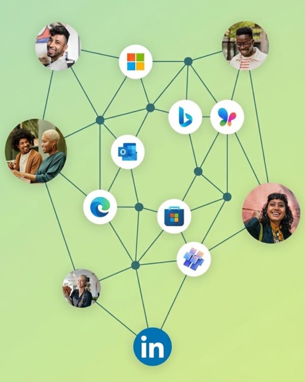  11:07 Microsoft Advertising network showing connections across Bing, Outlook, Edge, and LinkedIn platforms