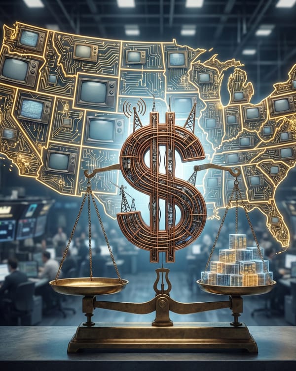 Map of US TV households balanced against measurement revenue, symbolizing industry economics