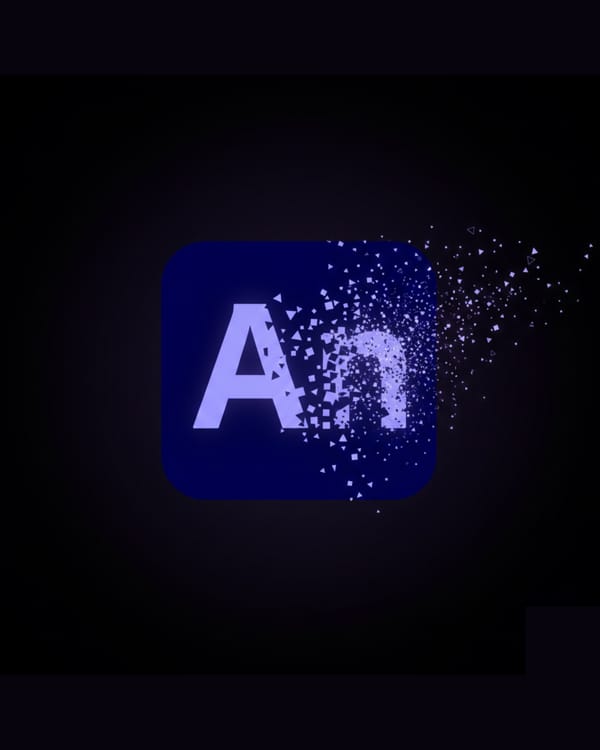 Adobe Animate logo dissolving into particles symbolizing software discontinuation after 30 years