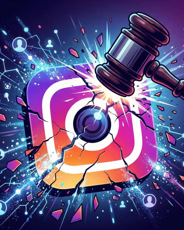 Dresden court gavel shatters Instagram logo amid data tracking violations and user privacy enforcement