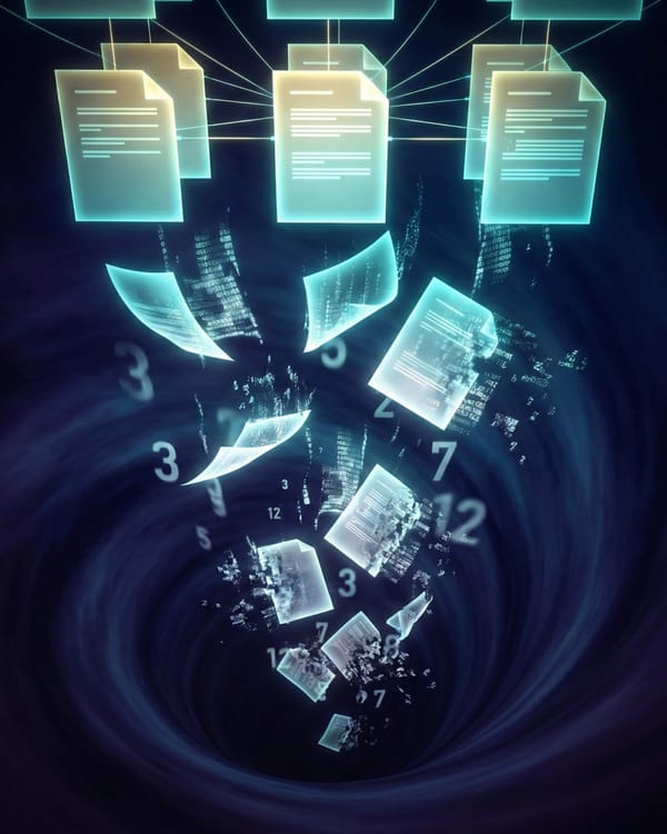 Digital pages falling into void showing Google December 2025 core update ranking losses and stability.