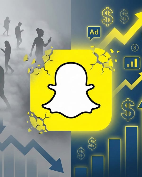 Snapchat logo fractures as platform trades user growth for advertising revenue in Q4 2025