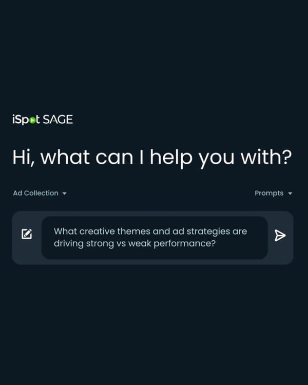 iSpot SAGE conversational interface analyzing creative themes and advertising performance strategies