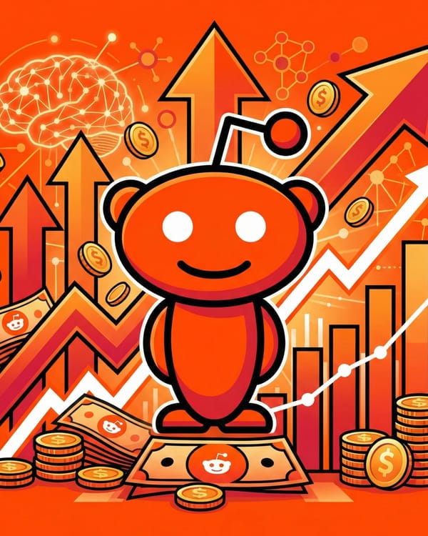 Reddit's Snoo mascot celebrates Q4 2025 earnings with $726M revenue and 70% growth amid rising charts and coins