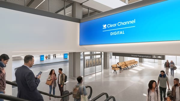 Rendering of Clear Channel Digital LED video wall at Omaha Eppley Airfield's new terminal, 2027.