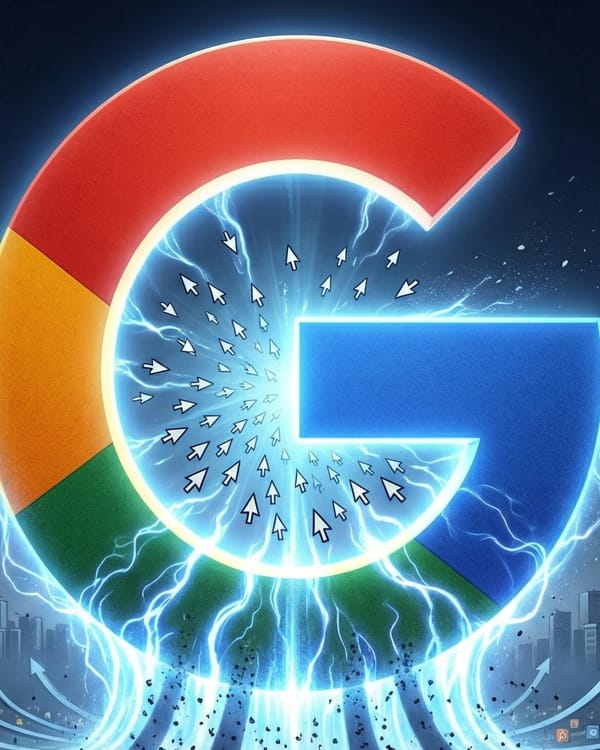 Google G logo absorbing millions of organic clicks as AI Overviews reshape search in Germany.