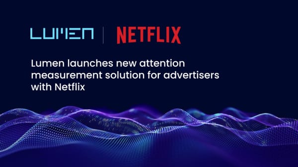 Lumen Research and Netflix logos on dark blue background with glowing data wave visualization.