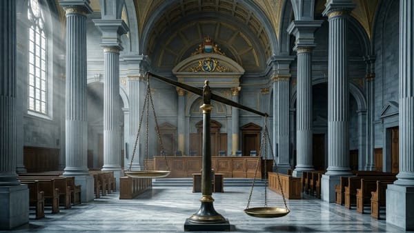 Luxembourg courtroom with unbalanced scales of justice, GDPR fine annulled by appeals court.