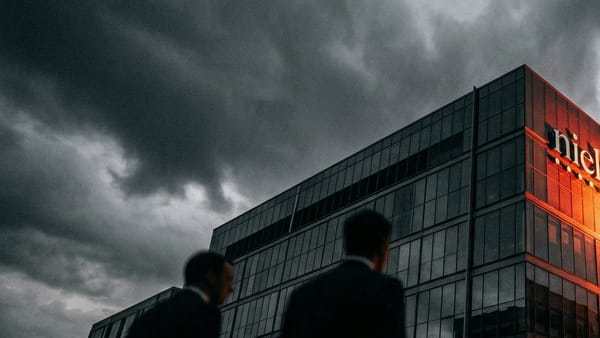 Nielsen headquarters under storm clouds as industry confronts measurement neutrality dispute.