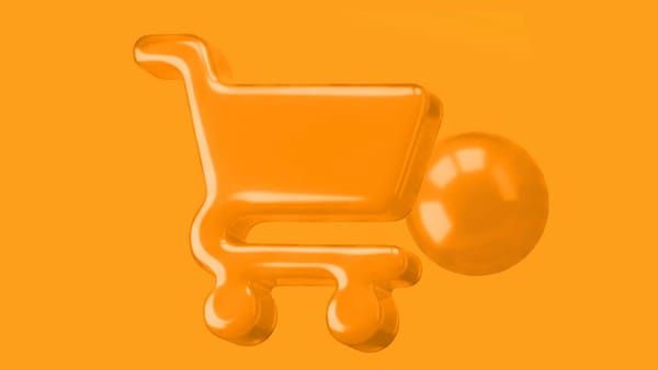 3D orange shopping cart icon illustrating AI-powered consumer purchase decisions in 2026.