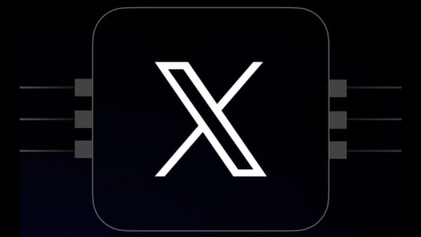 X logo on a dark chip-style frame with circuit lines, representing Grok AI powering brand safety.