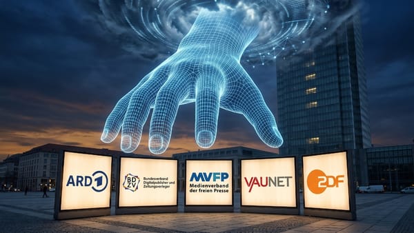 ARD, BDZV, MVFP, VAUNET and ZDF face AI gatekeeper threat in German media square.